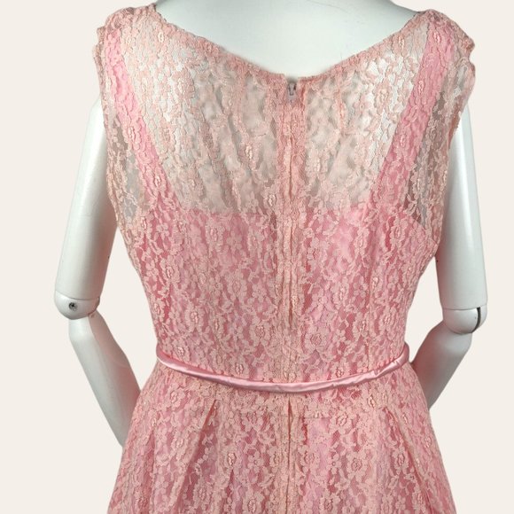 Vintage 1960s MCM Pink Lace Cocktail Dress Gown Long Sheath MOD Princess Core M - Picture 10 of 13